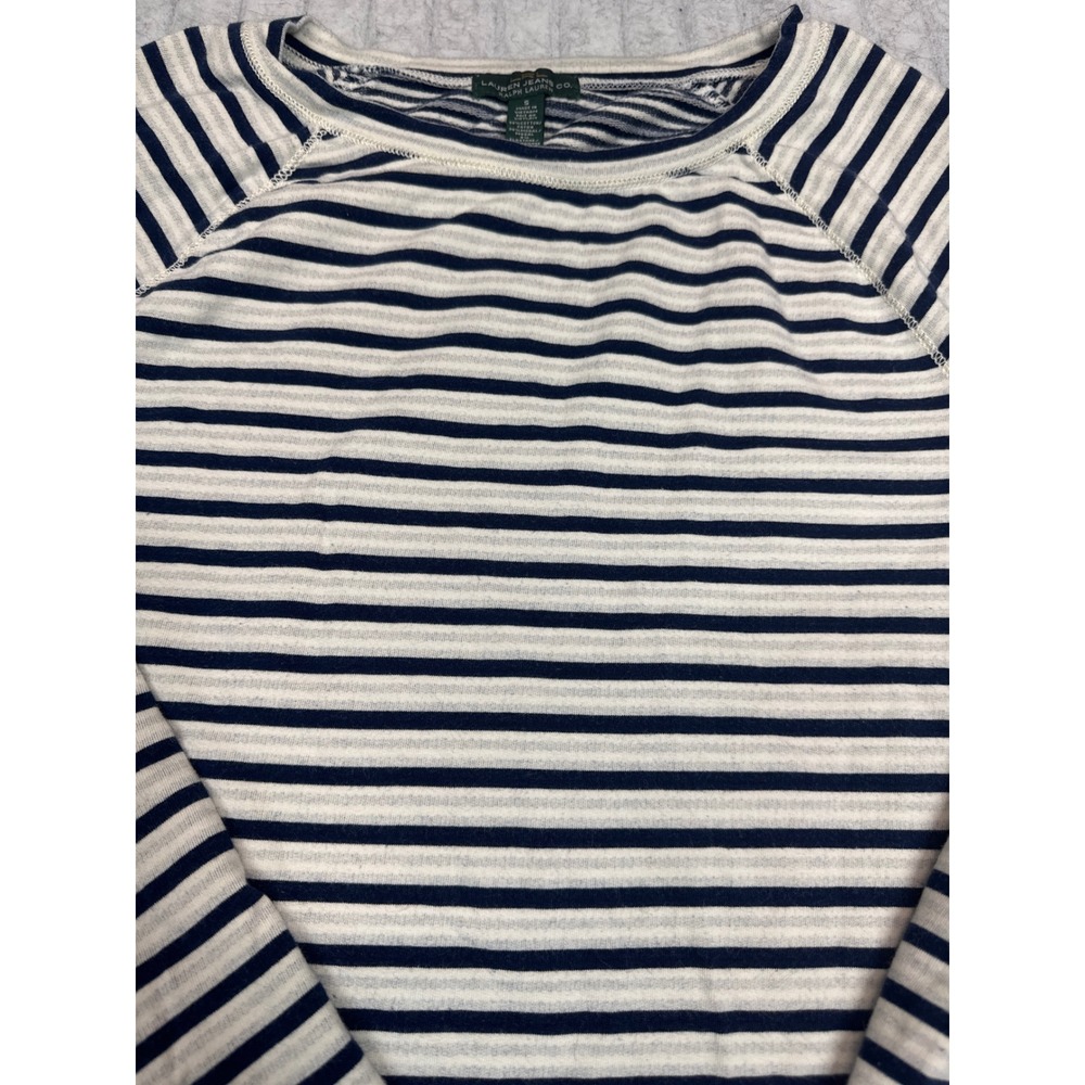 Lauren Ralph Lauren Striped Long Sleeve Nautical Raglan Top Navy White Small